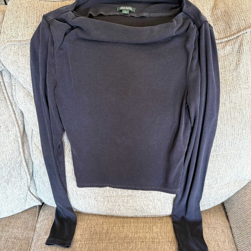 Wild Fable Ribbed Charcoal Long Sleeve Top